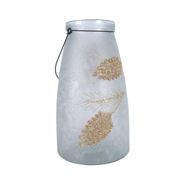 10.2" Battery Operated Frosted Glass Holiday Pinecone Lantern