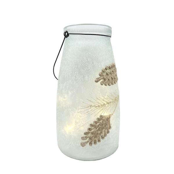 10.2" Battery Operated Frosted Glass Holiday Pinecone Lantern