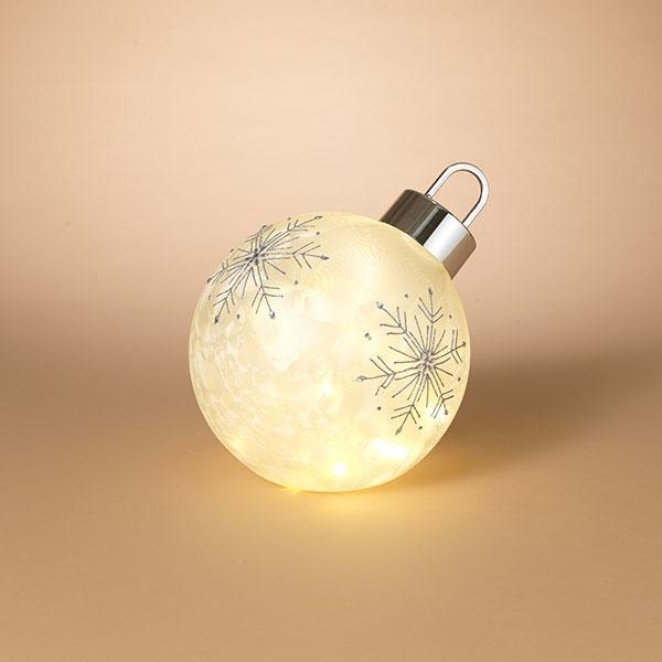 11.8" Battery Operated Snowflake Design Glass Holiday Lighted Ornament
