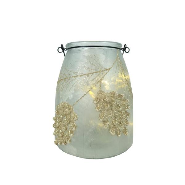 5.9" Battery Operated Frosted Glass Holiday Pinecone Lantern