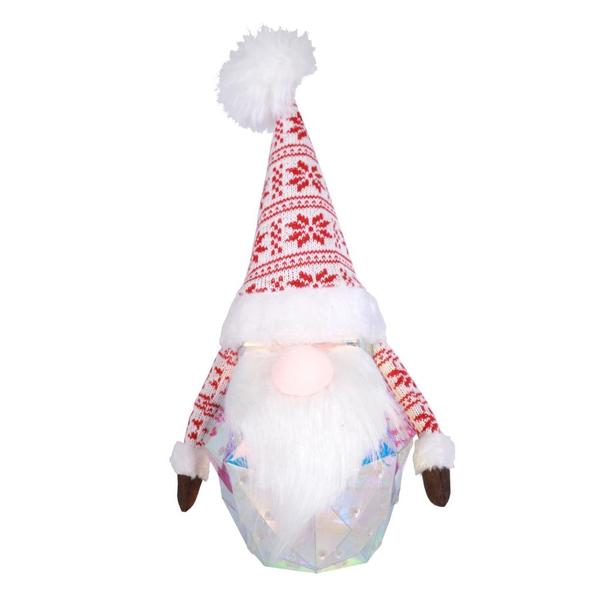 14.2" Electric Lighted USB Holographic & Fabric Holiday Gnome with Remote