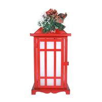 Gerson 12.6" Battery Operated Red Metal Fire Glow Floral Accent Lantern with LED Candle