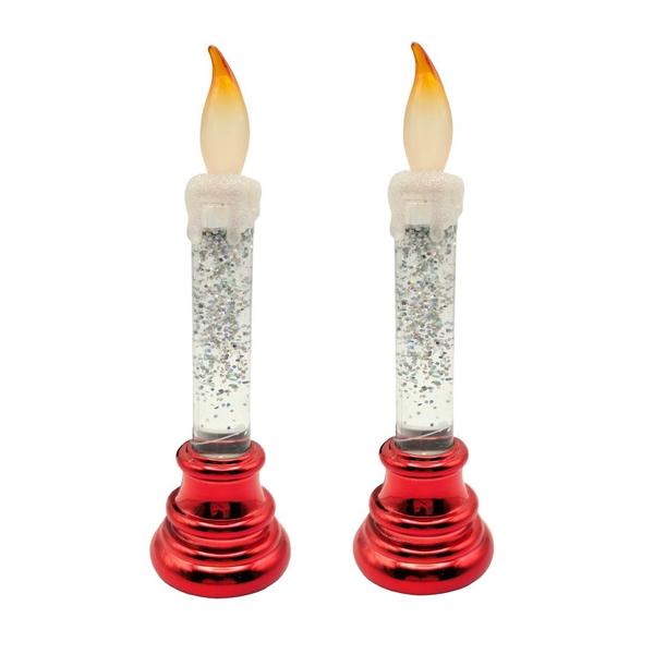 Acrylic Red Base Glitter Water Taper Candle (2 Pack)