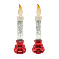 Gerson Acrylic Red Base Glitter Water Taper Candle (2 Pack)