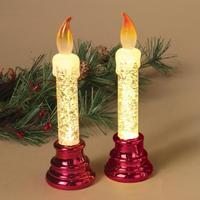 Gerson Acrylic Red Base Glitter Water Taper Candle (2 Pack)