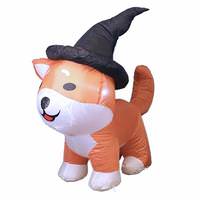 Goosh 4' Tall Shiba Inu Dog Wizard Hat Halloween LED Lights Inflatable Lawn Decoration