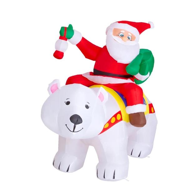 6.6' x 5' Santa Claus on Polar Bear Christmas Indoor/Outdoor Inflatable Lawn Decoration