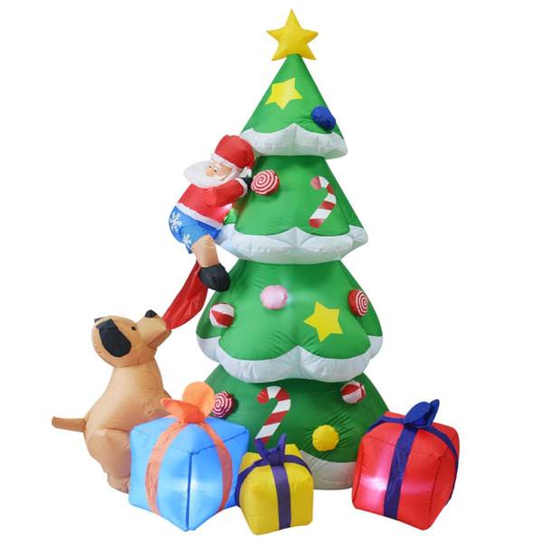 7' Tall Tree with Satna Clause and Dog Christmas Outdoor Inflatable Lawn Decoration