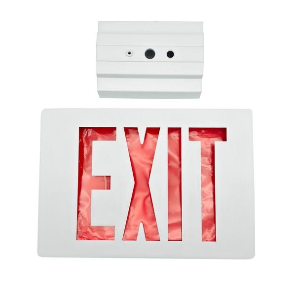 120/277 volt Aluminum Housing White Panel Red Letters Stencil LED Exit Sign