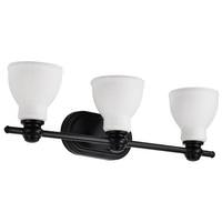 View 3 Light 120 volt Matte Black Satin White Glass Vanity Light Fixture