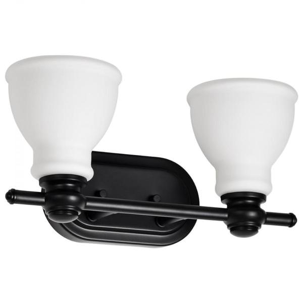 2 Light 120 volt Matte Black Satin White Glass Indoor Vanity Light Fixture