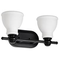 View 2 Light 120 volt Matte Black Satin White Glass Indoor Vanity Light Fixture