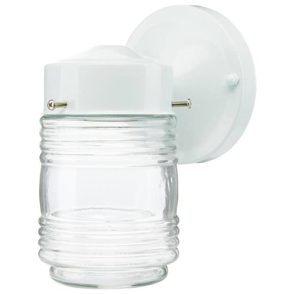 1 Lamp 120 volt White Clear Ribbed Glass Outdoor White Mason Jar Light Fixture