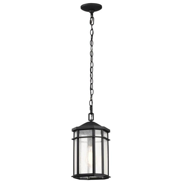 1 Lamp 14.5" 120 volt Matte Black Clear Seeded Glass Outdoor Hanging Lantern Light Fixture