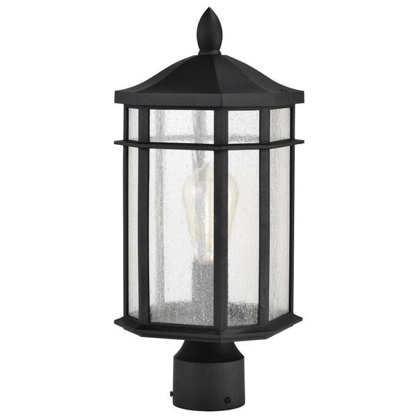 1 Lamp 18" 120 volt Matte Black Clear Seeded Glass Outdoor Post Lantern Light Fixture