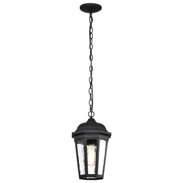 1 Lamp 14.5" 120 volt Matte Black Clear Water Glass Outdoor Hanging Lantern Fixture