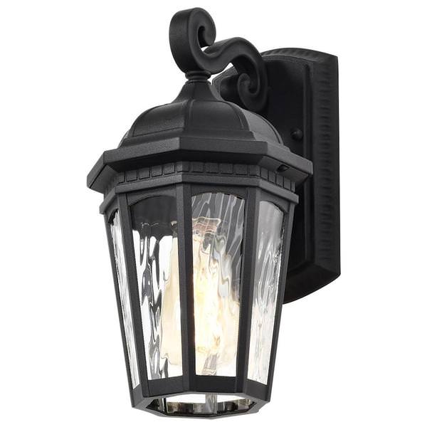 1 Lamp 12" 120 volt Matte Black Clear Water Glass Outdoor Wall Lantern Fixture