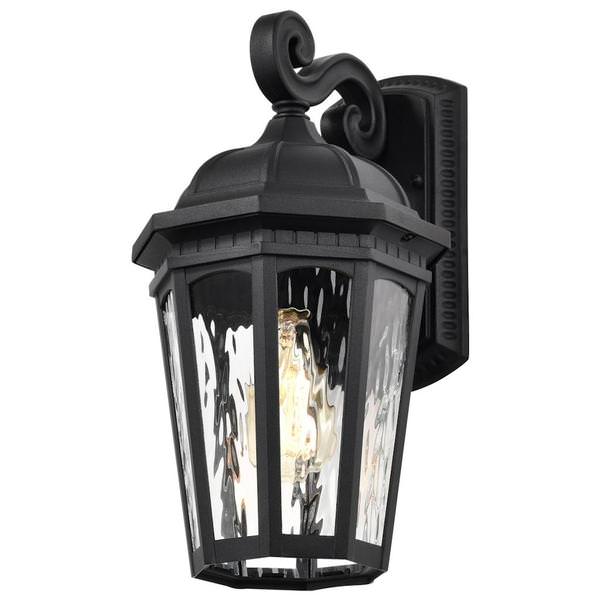 1 Lamp 16" 120 volt Matte Black Clear Water Glass Outdoor Wall Lantern Fixture