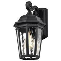View 1 Lamp 16" 120 volt Matte Black Clear Water Glass Outdoor Wall Lantern Fixture
