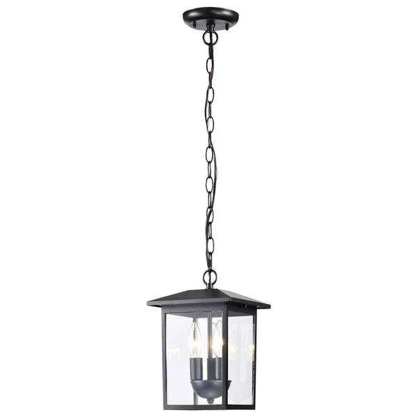 3 Lamp 11" 120 volt Matte Black Clear Glass Outdoor Hanging Lantern Light Fixture