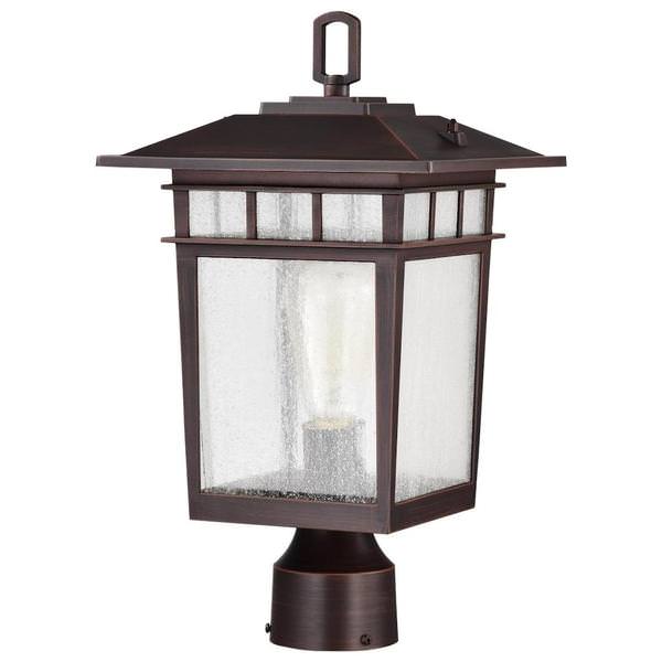 1 Light 16" 120 volt Rustic Bronze Seeded Glass Outdoor Post Top Lantern Light Fixture