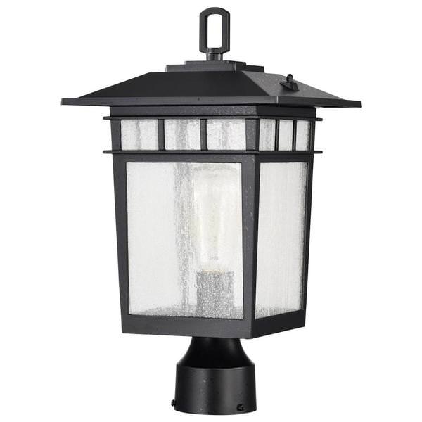 1 Light 16" 120 volt Textured Black Seeded Glass Outdoor Post Top Lantern Light Fixture