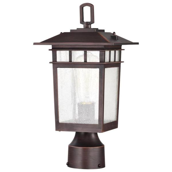 1 Light 14" 120 volt Rustic Bronze Seeded Glass Outdoor Post Top Lantern Light Fixture