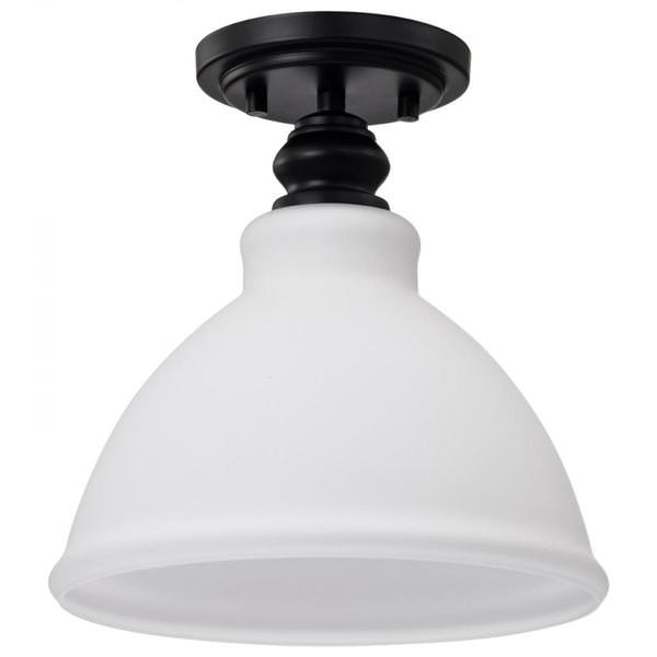 10" 1 Light 120 volt Matte Black Satin White Glass Semi Flush Light Fixture