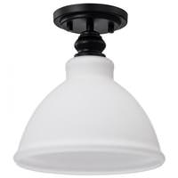 View 10" 1 Light 120 volt Matte Black Satin White Glass Semi Flush Light Fixture