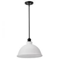 View 14" 1 Light 120 volt Matte Black Satin White Glass Pendant Light Fixture
