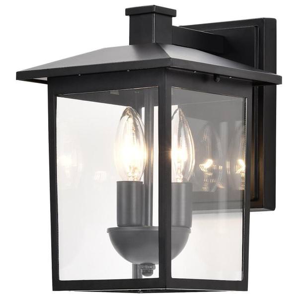3 Lamp 11" 120 volt Matte Black Clear Glass Outdoor Wall Lantern Fixture