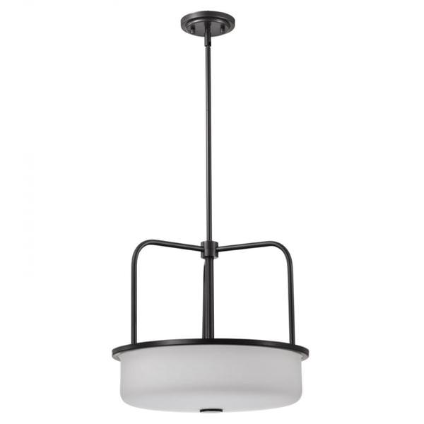 17" 3 Light Gun Metal Satin White Glass Pendant Light Fixture