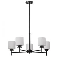 View 28" 5 Lamp 120 volt Gun Metal Satin White Glass Chandelier