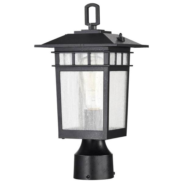 1 Light 14" 120 volt Textured Black Seeded Glass Outdoor Post Top Lantern Light Fixture