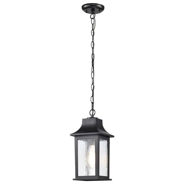 1 Lamp 17" 120 volt Matte Black Water Glass Outdoor Hanging Lantern Light Fixture