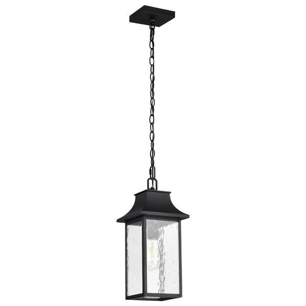 1 Lamp 17" 120 volt Matte Black Clear Water Glass Outdoor Hanging Lantern Fixture