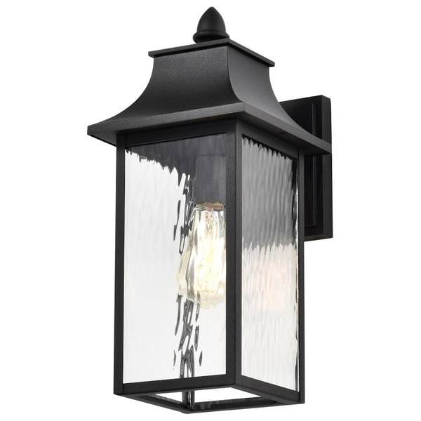 1 Lamp 17" 120 volt Matte Black Clear Water Glass Outdoor Wall Lantern Fixture