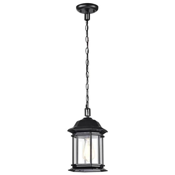 1 Lamp 12" 120 volt Matte Black Clear Glass Outdoor Hanging Lantern Fixture