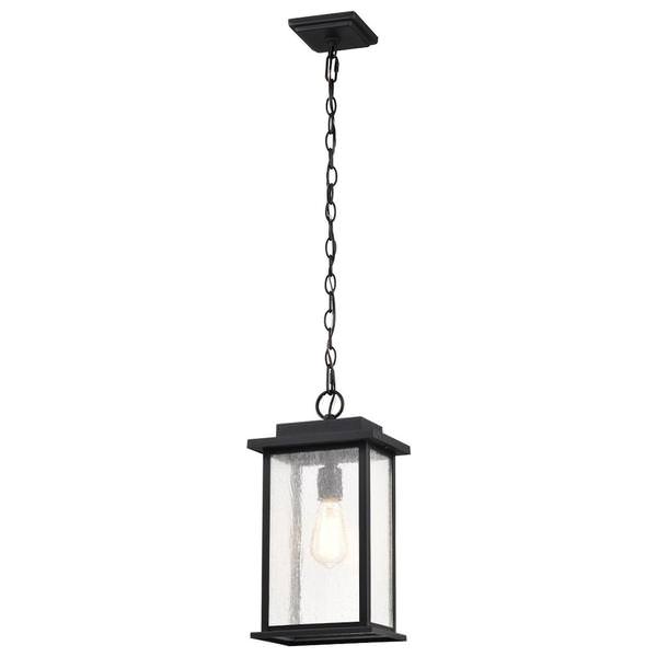 1 Lamp 16" 120 volt Matte Black Clear Seeded Glass Outdoor Hanging Lantern Light Fixture