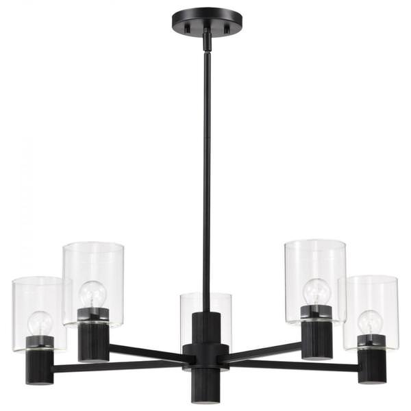 28" 120 volt 5 Light Matte Black Chandelier