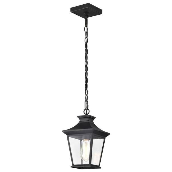 1 Lamp 12" 120 volt Matte Black Clear Glass Outdoor Hanging Lantern Light Fixture