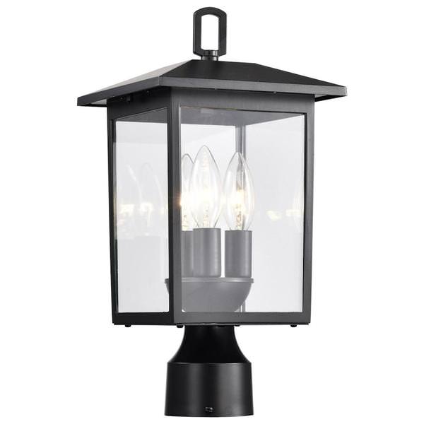 3 Lamp 15" 120 volt Matte Black Clear Glass Outdoor Post Top Lantern Lighting Fixture