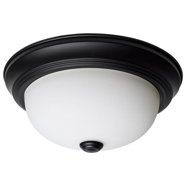 11" 2 Lamp 120 volt Matte Black White Glass Indoor Flush Mount Light Fixture