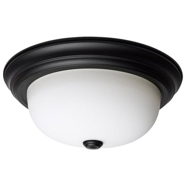13" 2 Lamp 120 volt Matte Black White Glass Indoor Flush Mount Light Fixture