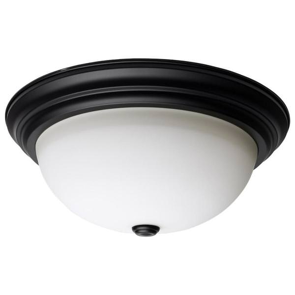 15" 3 Lamp 120 volt Matte Black White Glass Indoor Flush Mount Light Fixture