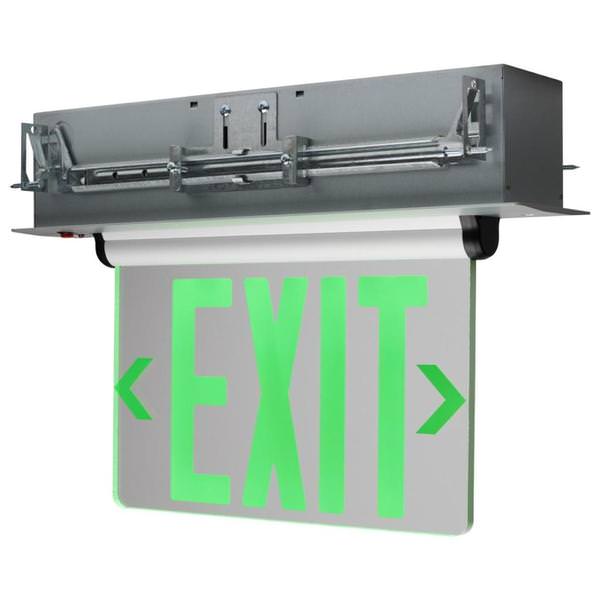 2.9 watt 120/277 volt Clear Panel / Green Letters Edge Lit LED Exit Sign