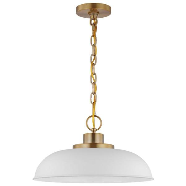 1 Lamp 15" 120 volt Matte White/Burnished Brass Indoor Pendant Light Fixture 