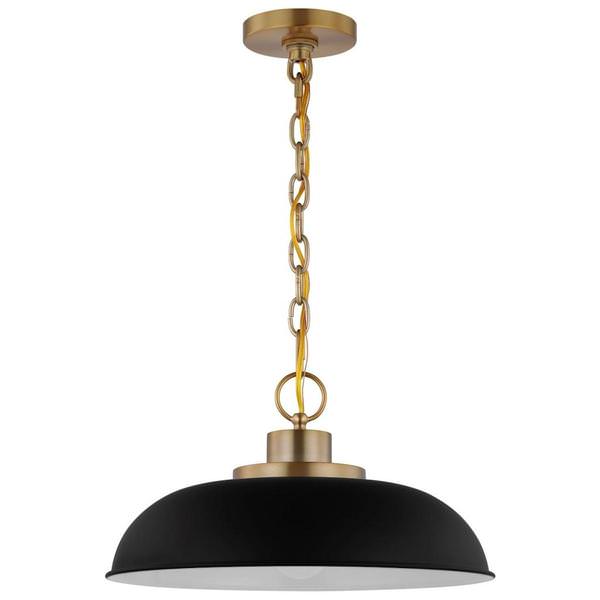 1 Lamp 15" 120 volt Matte Black/Burnished Brass Indoor Pendant Light Fixture 
