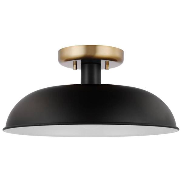 1 Lamp 15" 120 volt Matte Black/Burnished Brass Indoor Semi Flush Light Fixture