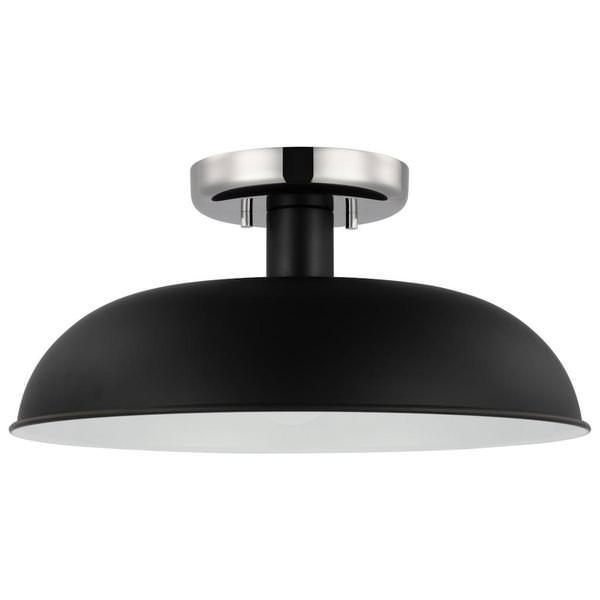 1 Lamp 15" 120 volt Matte Black/Polished Nickel Indoor Semi Flush Light Fixture